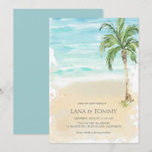 Tropical Palm Beach Watercolor Wedding Einladung