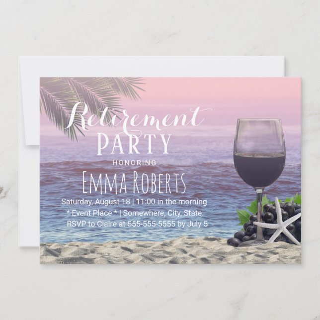 Tropical Palm Beach Wine Retirement Party Einladung (Vorderseite)