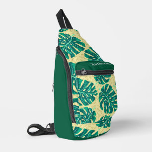 Tropical Palm Beige Hunter Green Crossbody Bag
