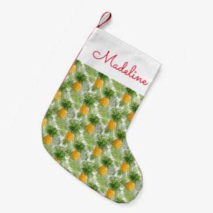 Tropical Palm Blätter & Ananas Name hinzufügen Kleiner Weihnachtsstrumpf