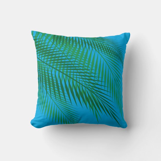 Tropical Palm Blätter auf Blue Sky Kissen (Vorderseite)