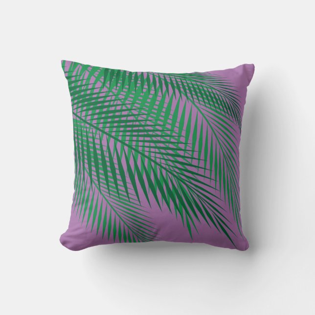 Tropical Palm Blätter auf Lila Kissen (Vorderseite)