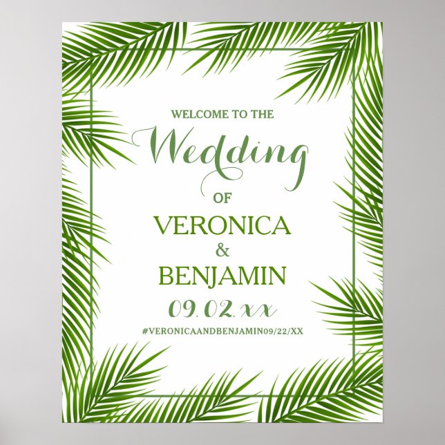 Tropical Palm Blätter Beach Wedding Empfang Poster (Vorne)