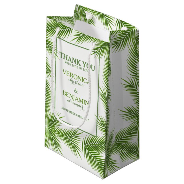 Tropical Palm Blätter Beach Wedding Kleine Geschenktüte (Vorderseite Schrägansicht)