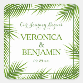 Tropical Palm Blätter Beach Wedding Quadratischer Aufkleber