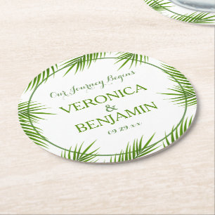 Tropical Palm Blätter Beach Wedding Runder Pappuntersetzer