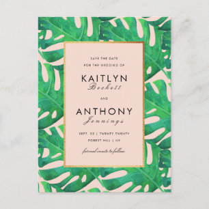 Tropical Palm Blätter Beach Wedding Save the Date Ankündigungspostkarte