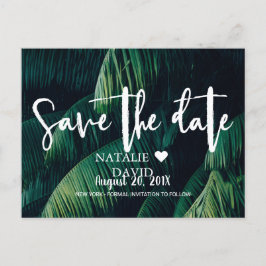 Tropical Palm Blätter Beach Wedding Save the Date Ankündigungspostkarte