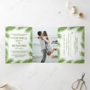 Tropical Palm Blätter Beach Wedding Suite Dreifach Gefaltete Einladung