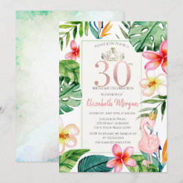 Tropical Palm Blätter Blume Pink Flamingo 30. Einladung