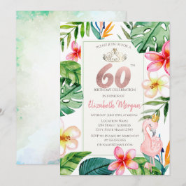Tropical Palm Blätter Blume Pink Flamingo 60. Einladung