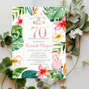 Tropical Palm Blätter Blume Pink Flamingo 70. Einladung
