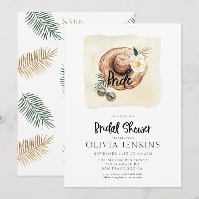 Tropical Palm Blätter Bridal Dusche Einladungen (Vorne/Hinten)
