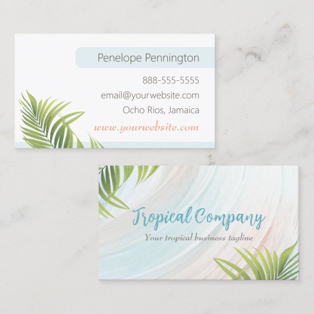 Tropical Palm Blätter Clean Business Card Visitenkarte (Vorne/Hinten)