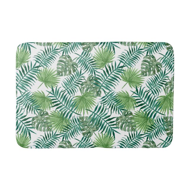 Tropical Palm Blätter Exotic Botanical Muster Badematte (Vorderseite)