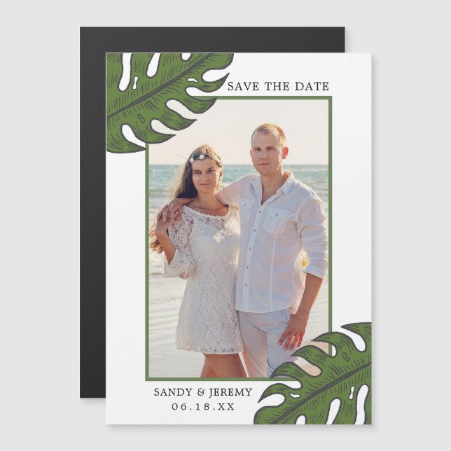 Tropical Palm Blätter Foto Hochzeit Speichern Sie  Magneteinladung (Vorne/Hinten)