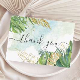 Tropical Palm Blätter Grüne Gold Foliage Hochzeit Dankeskarte