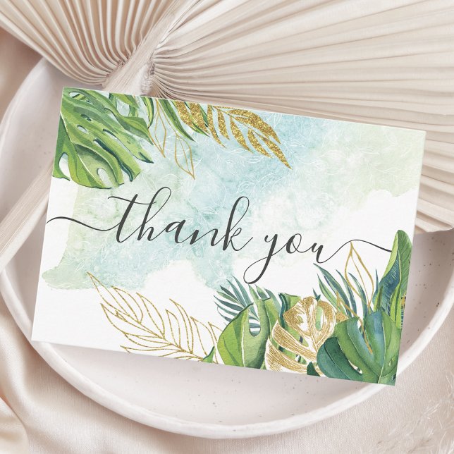 Tropical Palm Blätter Grüne Gold Foliage Hochzeit Dankeskarte (Von Creator hochgeladen)