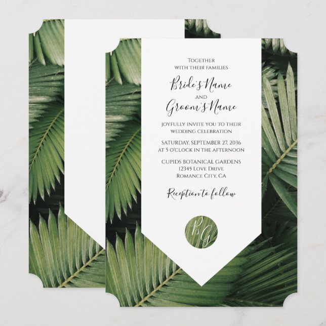 Tropical Palm Blätter Grüne Hochzeit Einladungen (Vorne/Hinten)