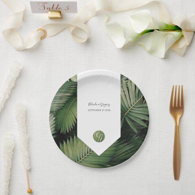 Tropical Palm Blätter Grüne Hochzeit Pappteller (Hochzeit)