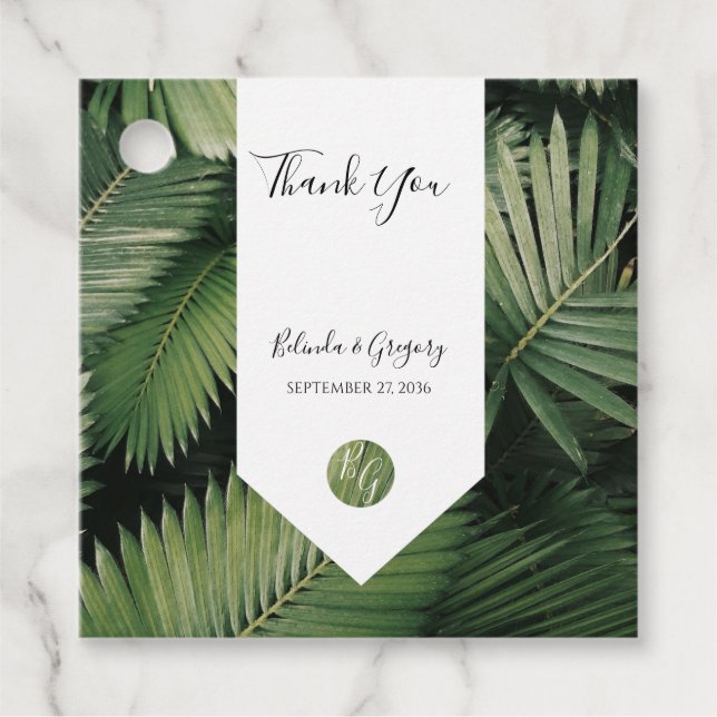 Tropical Palm Blätter Grüne Hochzeitsgeschenk Geschenkanhänger (Vorderseite)