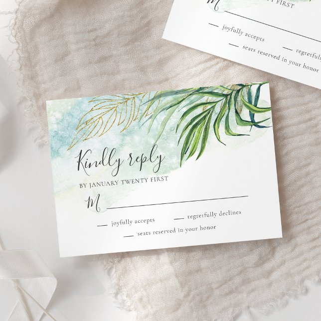 Tropical Palm Blätter Grünfoliage Hochzeit RSVP Karte (Von Creator hochgeladen)