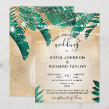 Tropical Palm Blätter Light Jar Gold Einladung