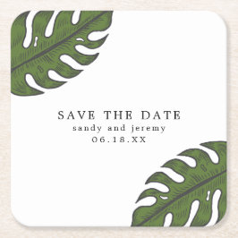 Tropical Palm Blätter Nicht Foto Save the Date Rechteckiger Pappuntersetzer