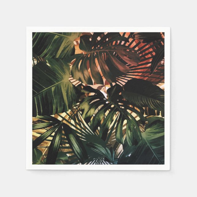Tropical Palm Blätter Papageien Grün Serviette (Vorderseite)