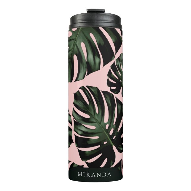Tropical Palm Blätter Personalisiert Name Tote Bag Thermosbecher (Vorderseite)