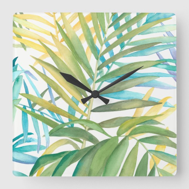 Tropical Palm Blätter Quadratische Wanduhr (Vorderseite)