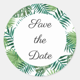 Tropical Palm Blätter Save the Date Personalisiert Runder Aufkleber