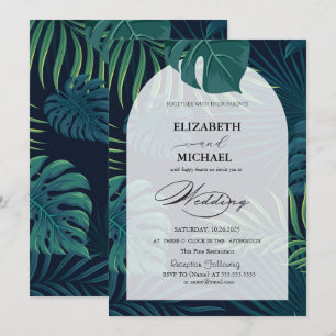 Tropical Palm Blätter Script Wedding Einladung