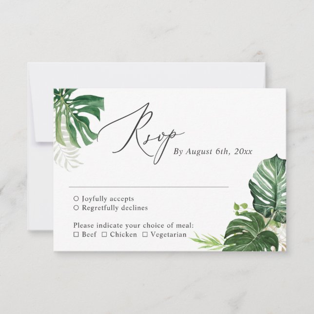Tropical Palm Blätter Summer Greenerity Wedding RSVP Karte (Vorderseite)