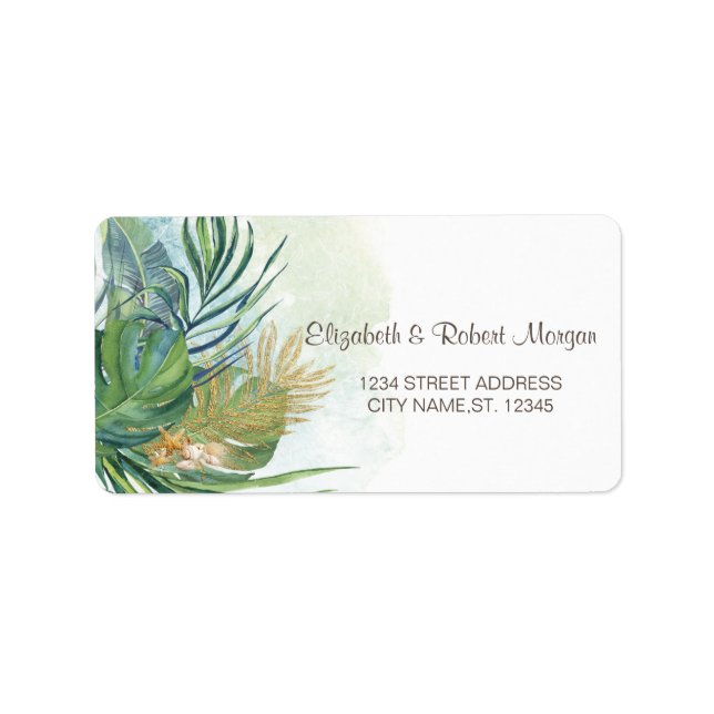 Tropical Palm Blätter Summer Wedding Adressaufkleber (Vorne)