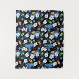 Tropical Palm Blätter und Bierflaschen Beach Bar Wandteppich