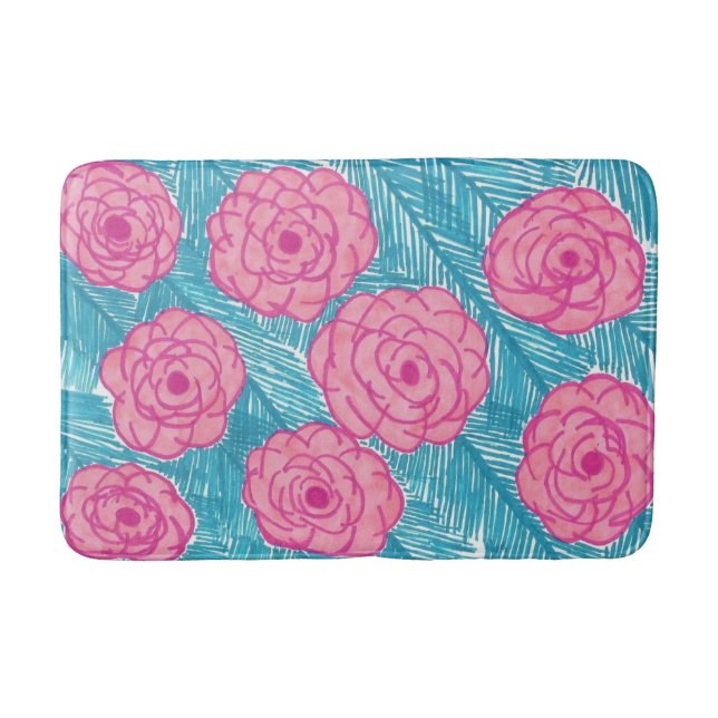 Tropical Palm Blätter und Blume Badematte (Vorderseite)