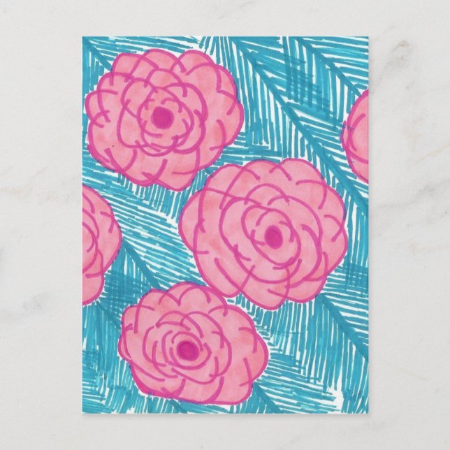 Tropical Palm Blätter und Blume Postkarte (Vorderseite)