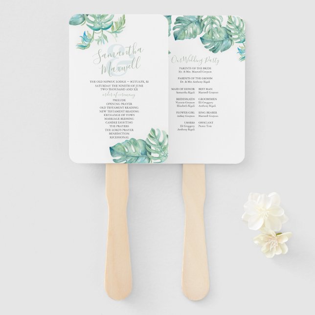 Tropical Palm Blätter Wasserfarbenhochzeit Fächer (Vorne und Hinten)