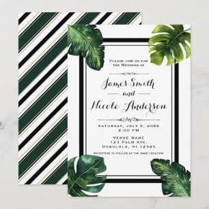 Tropical Palm Blätter White Green Black Wedding Einladung