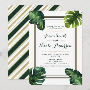 Tropical Palm Blätter White Green & Gold Hochzeit Einladung