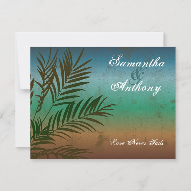 Tropical Palm Branch Beach Einladung zur Hochzeit (Vorderseite)