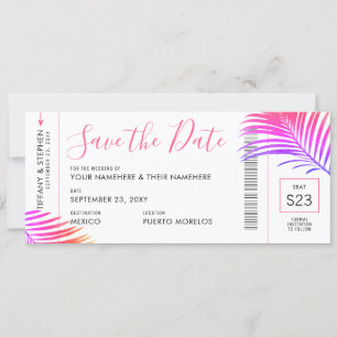 Tropical Palm Bright Boarding Pass Rett Date Card Ankündigung