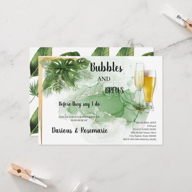 Tropical Palm Bubble & Brews Paare Dusche Einladung (Vorderseite/Rückseite Beispiel)