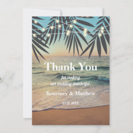 Tropical Palm Custom Wedding Beach String Lights Dankeskarte