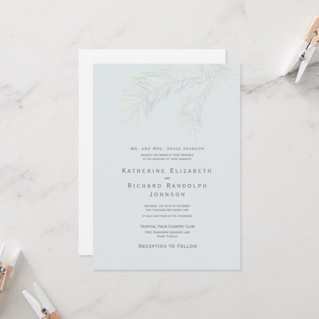 Tropical Palm Ein Ort Hochzeit Einladung (Vorderseite/Rückseite Beispiel)
