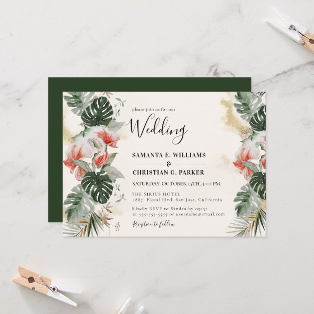 Tropical Palm | Einladung Monstera Hochzeit (Vorderseite/Rückseite Beispiel)