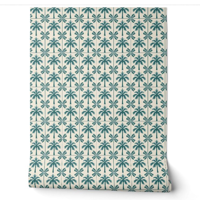 Tropical Palm Escape Mini - Grün, Beige - Küste Tapete (Abrollen)