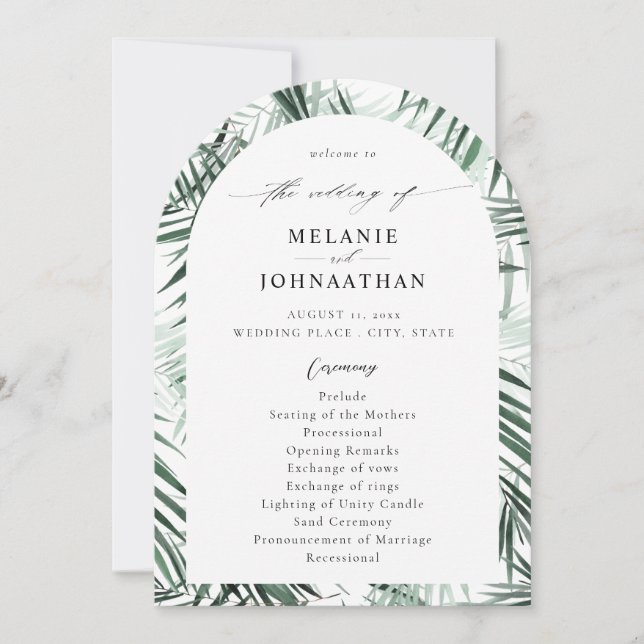 Tropical Palm Feuille programme de mariage Arc (Devant)