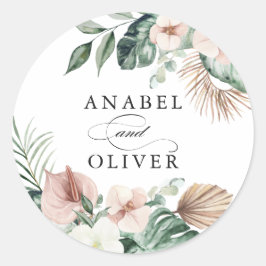 Tropical Palm Floral Blush Greenery Boho Envelope Runder Aufkleber